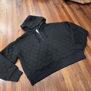 Rae Mode Black Quilted Hoodie Quarter Zip Neckline Size Large